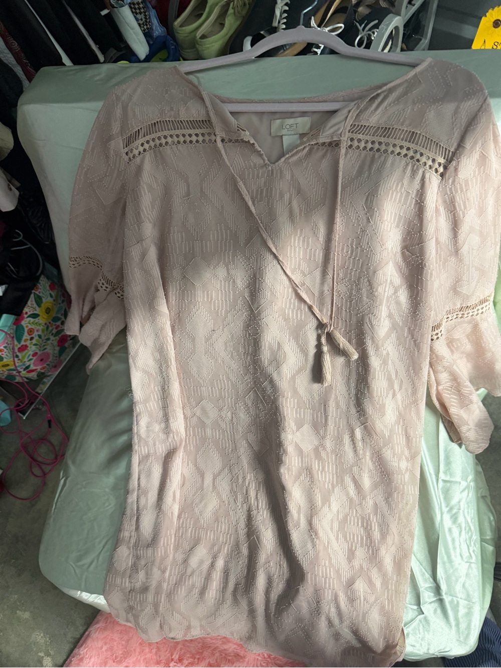 LOFT Blush Lace-Inset Peasant Tunic